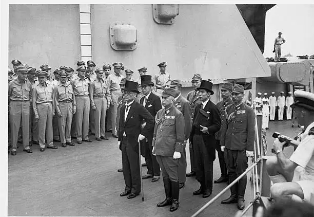 The Japanese delegation arrives for the signing of the surrender a- Old Photo