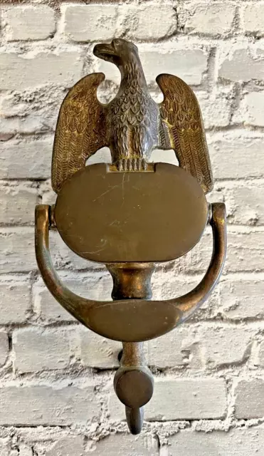 Vintage Reclaimed Brass American Eagle Door Knocker w/ Mounting Hardware 8" x 4"