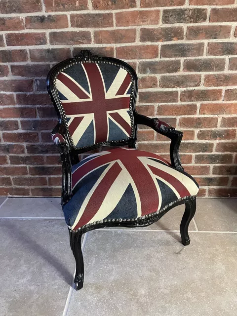 French Louis Style Shabby Chic Chair Union Jack With Black Frame