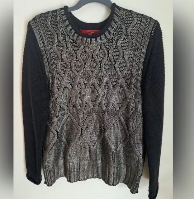 Women's NARCISCO RODRIGUEZ Black And Metallic Cable Knit Sweater Size L