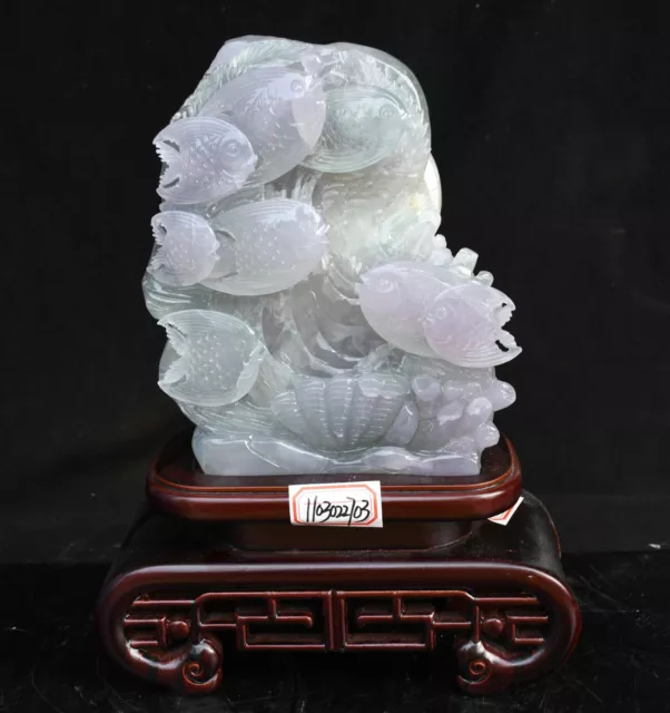 12.4" Old Chinese Naturally Xiu Jade Craving Underwater World Fish Animal Statue