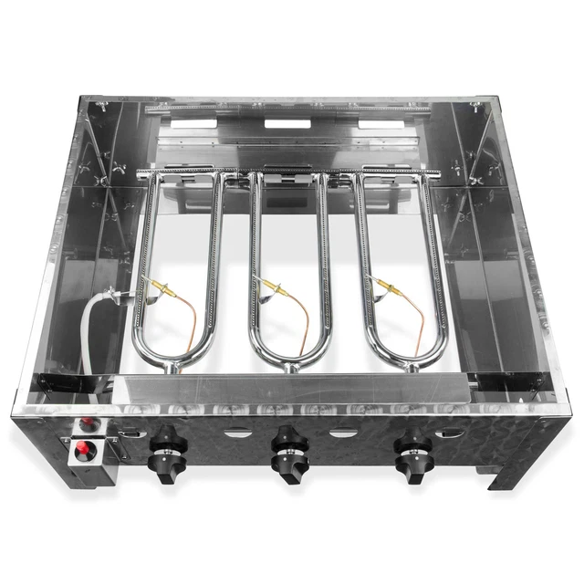 Edelstahl Gasbräter Gasgrill Gastrobräter Tischgrill 3 Flammen mit Stahlpfanne 3