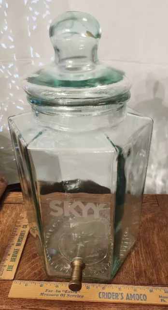 SKY Vodka Advertising Infusion Green Glass Decanter Dispenser Jar Brass Spigot