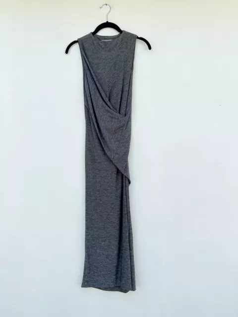 T By Alexander Wang Grey Marl Sleeveless Fitted Maxi With Ruching Detail, Sz S