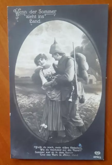 alte Postkarte 1915 Soldat Liebespaar Spruch Patriotika WK1 WW1 s/w AK PK, EAS