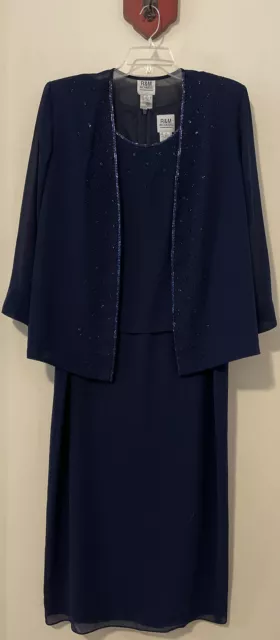 RM Richards Size 18 Dark Blue Layered Beaded Long Dress & Cardigan Outfit! A6125