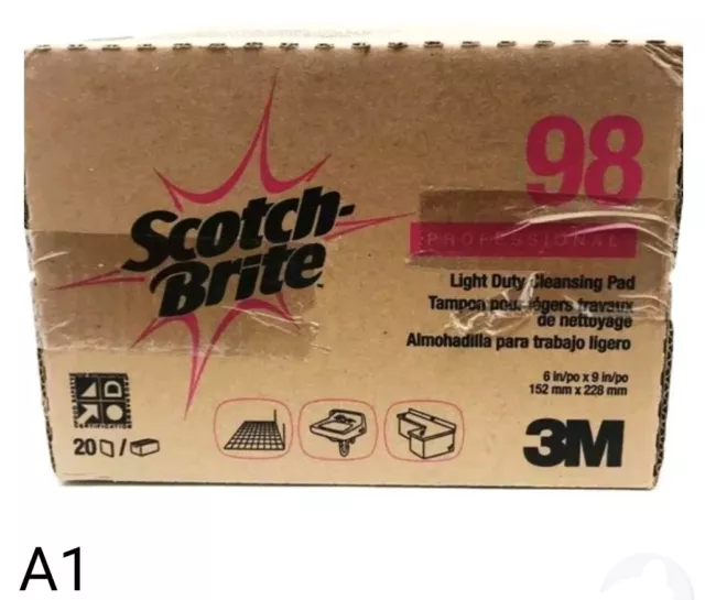 3M Scotch Brite Cleansing Pad 98, 6" x 9", White - BOX of 20