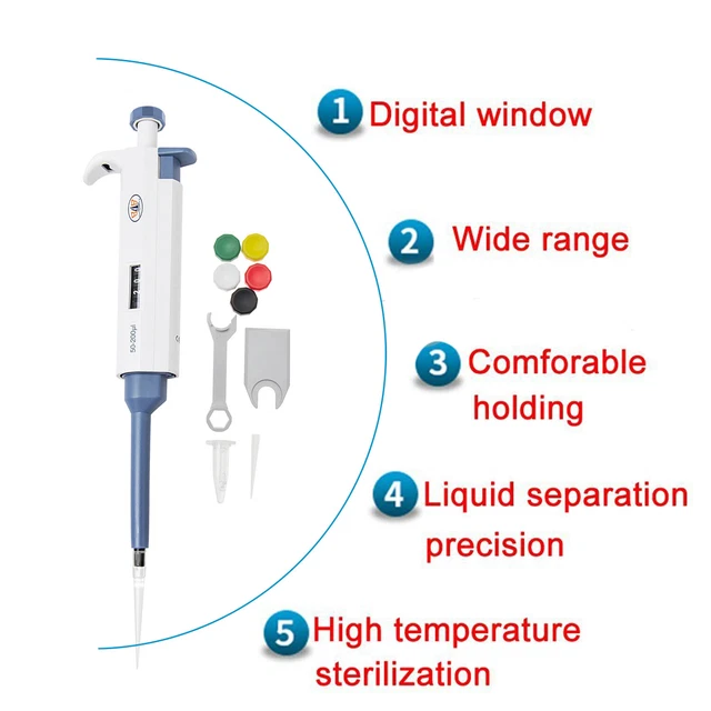 50-200ul Single Channel Pipette Lab Micropipette Adjustable Pipettors Transfer