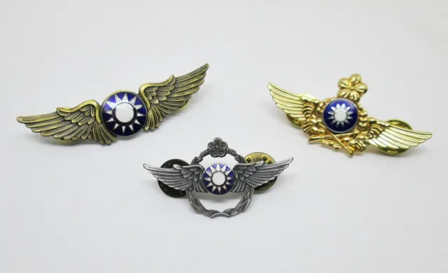 SET OF (3) Republic of China ROC Air Force Pilot Badge Wings Pin Taiwan ...
