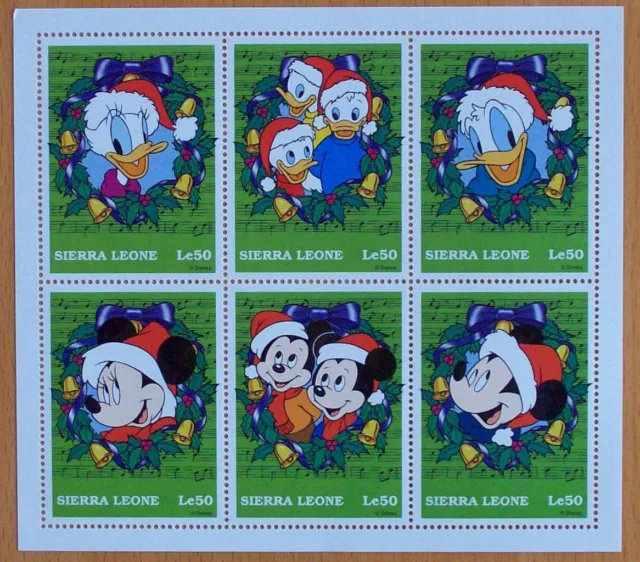 Disney - Christmas Mickey & Donald - 6 Stamp Mint Sheet.