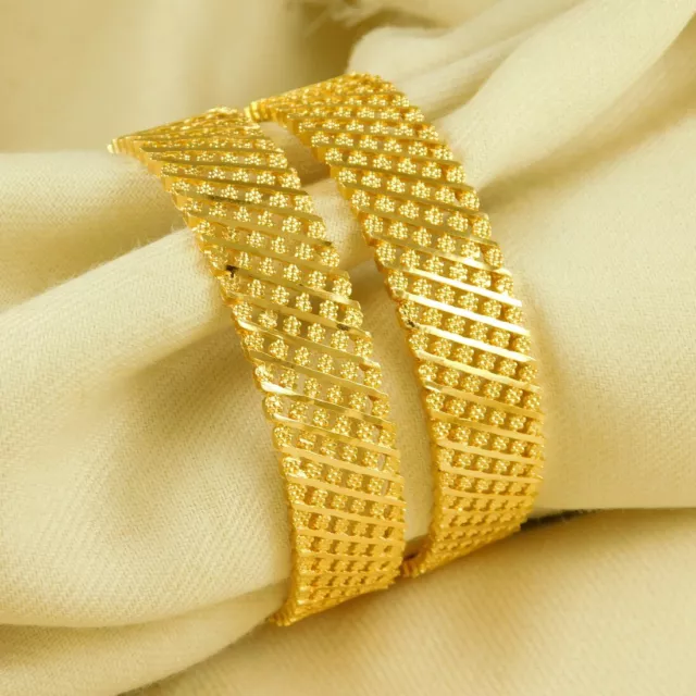 South Indian Fashion Jewelry Ethnic Gold Plated Bracelet 2Pcs Kada Bangles Women