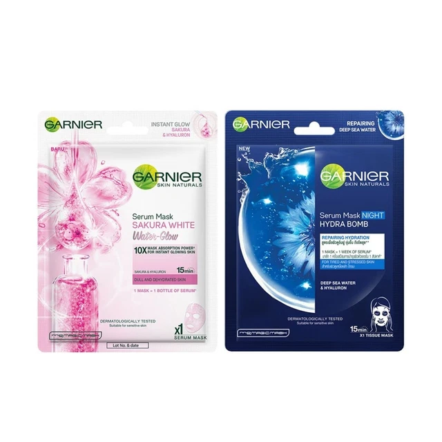 Garnier Skin Naturals (1 Sakura Serum Mask + Night Sheet Mask) 56 g (Pack of 2)