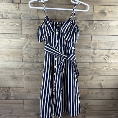 Zara Basic Womens Dress Button Up Striped Cold Shoulder Size XS