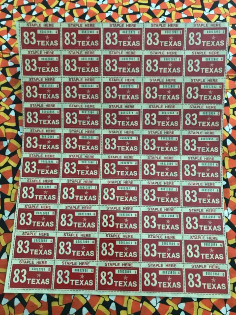 1983 Texas  License Plate Renewal Registration Validation 50 Stickers Lot