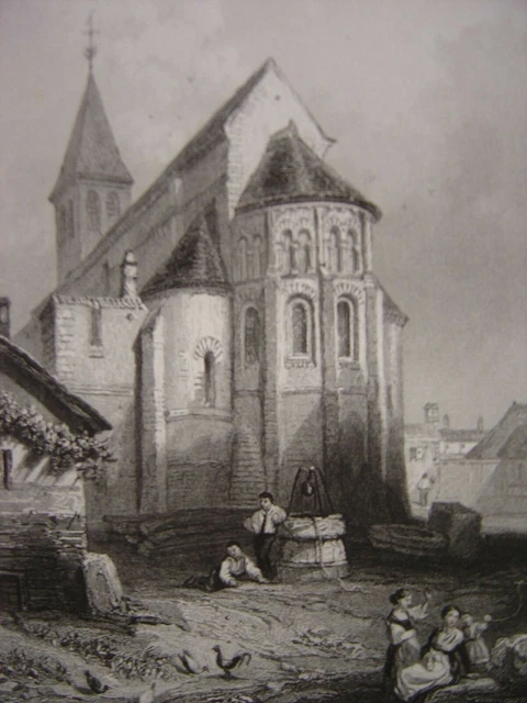 COSNES Church of Saint Aignan de Cosne-Cours-sur-Loire Large engraving circa 1850