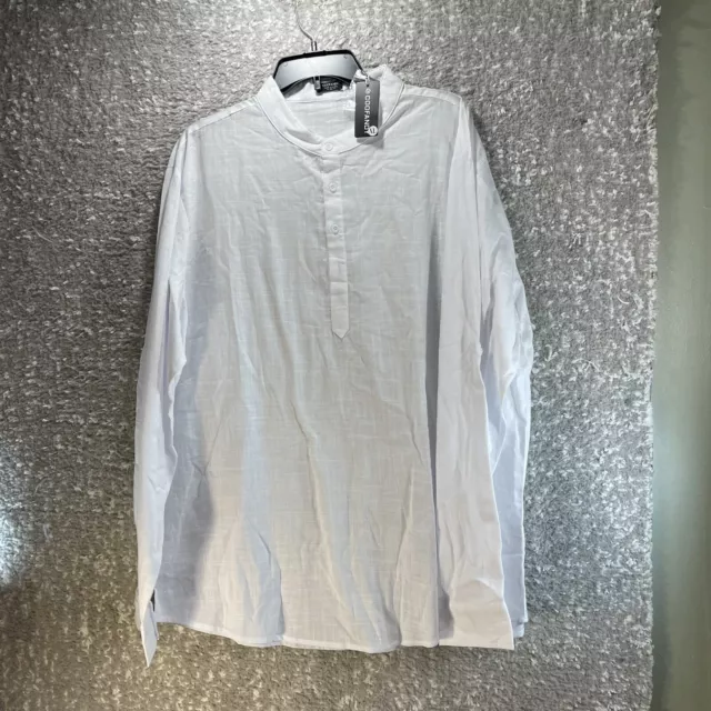 Coofandy Mens White Linen Shirt Roll Tab Sleeve Crew Neck NWT