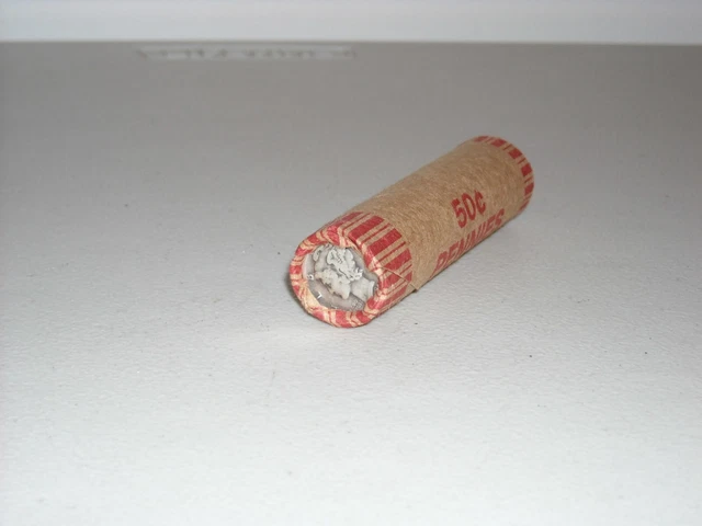 Wheat Penny Roll Crimped 1940's & 1950's Capped With Silver Mercury Dime 2
