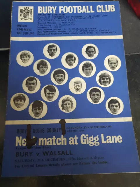 26/12/1970 Bury V Notts County football programme marker marks on front see pic