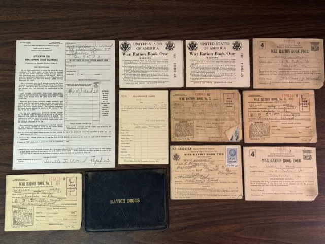 WW2 War Ration Book Lot 8 Total Books 1, 2, 3, 4 with some Stamps & Extras