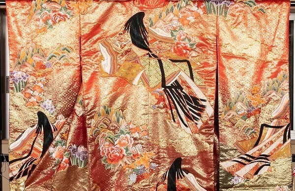 Japanese Kimono Uchikake Luxurious Wedding Embroidery Pure Silk Red Black K267 3