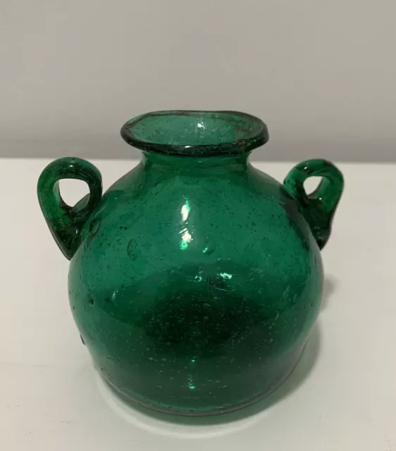 Antique Emerald Green Crackle Glass Vase