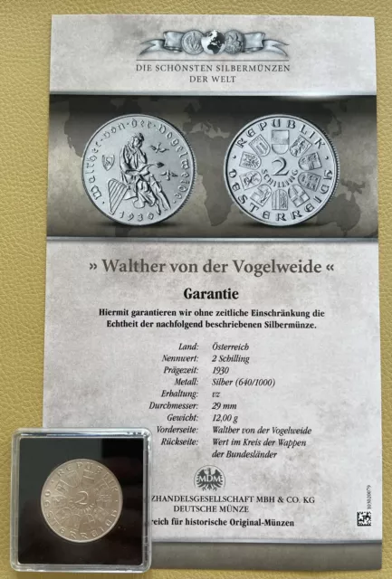 2 Schilling Silber Münze 1930 Walther von der Vogelweide Österreich vz