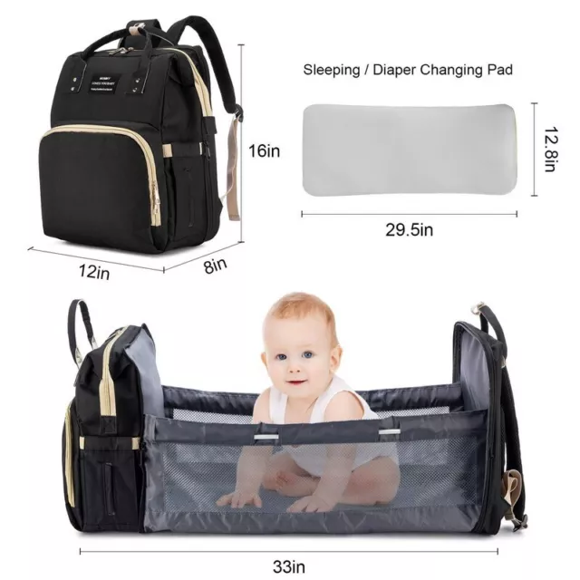 Sac à Dos à Langer  Voyage Avec Lit Pliable Pour Bébé Multifonction Imperméable