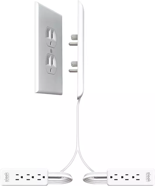 8ft Ultra-Thin Outlet Concealer W/Cord Concealer Kits, Two 3 Outlet Power Strips