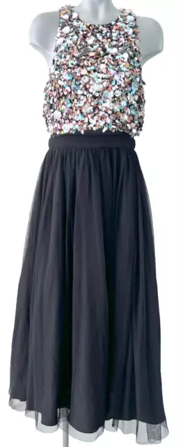 New Asos Heavy Sequin Beaded Black Tulle Midi Dress Dress Us Size 10