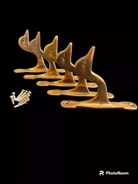 Set of 5 Vintage Solid Forged ￼Brass Duck Head Hat Coat Hanger Curtain Rod Hook