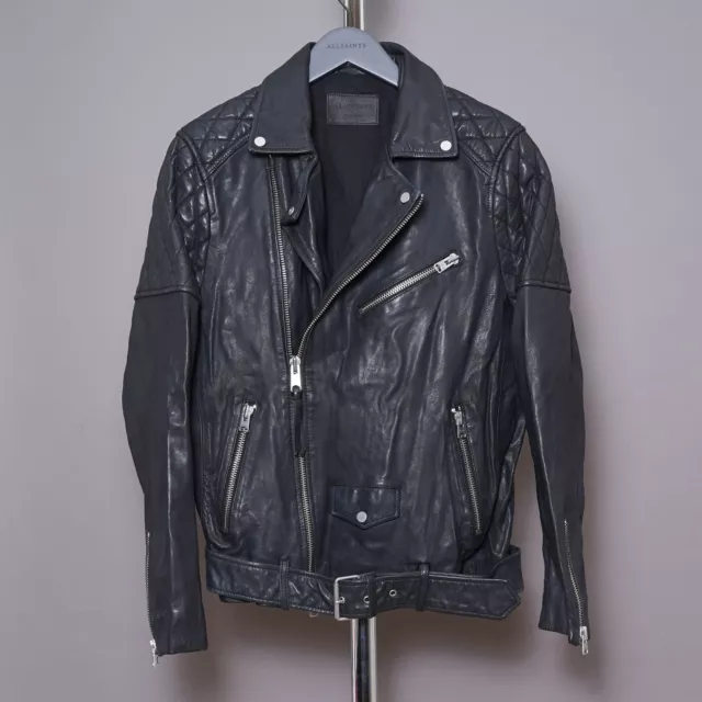 ALL SAINTS Mens BOYSON Leather Jacket Black Biker Celebrity Moto MEDIUM