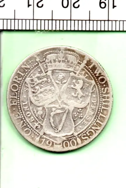 1900 Queen Victoria Genuine 92.50% Silver Fine+ Two Shilling (Dt-242)