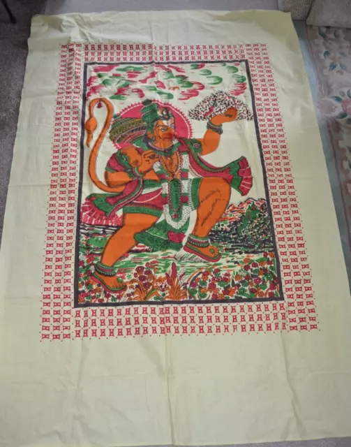 Tie Dye Indian Hanuman monkey God cloth wall 4X6 BED THROW COVER