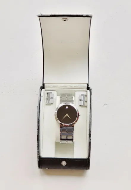 Pre owned genuine Movado Modo black museum dial 84G1871 unisex dress watch