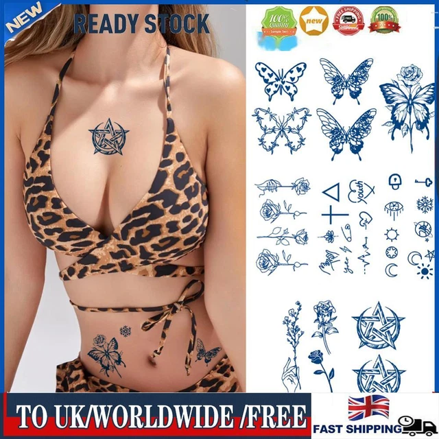 8PCS Butterfly Flower Tattoo Stickers Removable Tattoos for Face Body Hand