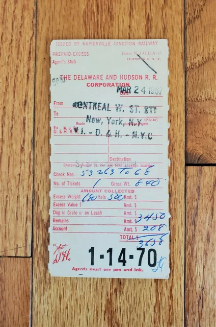1967 The Delaware & Hudson Railroad Corp D&H Rr Baggage Ticket Dh