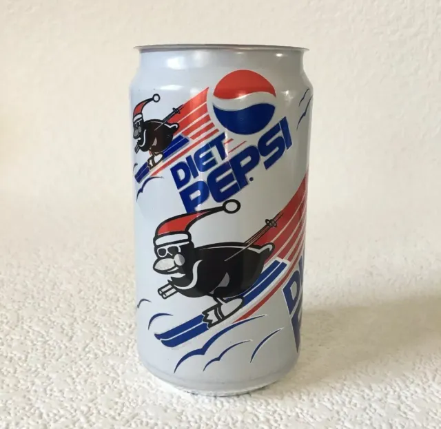 Diet Pepsi Soda Can PENGUIN SKIING No Lid Never Sealed Vintage NutraSweet