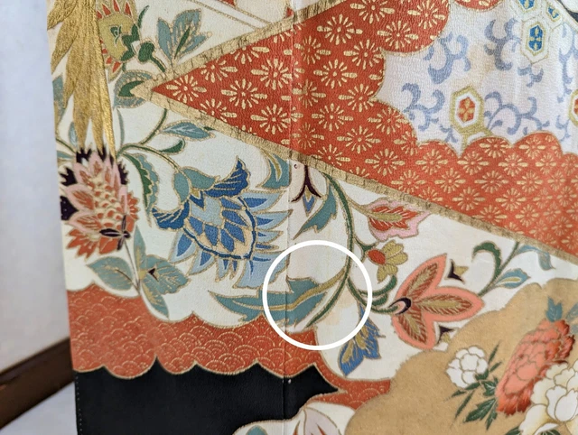 Japanese Kimono Tomesode Antique Silk Fabric Black Floral Peacock Kimono only 10