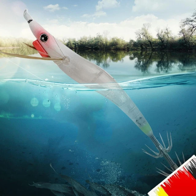 10 Stück Tintenfisch Köder - Holzgarnele Mit 3D Augen Für Angeln