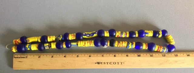 Antique Glass Venetian Millefiori African Trading Beads 1980'S BLUE YELLOW MULTI