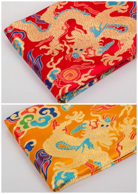 28" Silk Damask Jacquard Brocade Tapestry China Royal Golden Dragon Robe Fabric