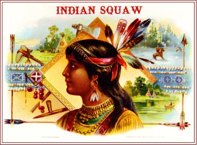 1899 Indian Squaw Smoke Vintage Cigar Tobacco Box Crate Label Art Print