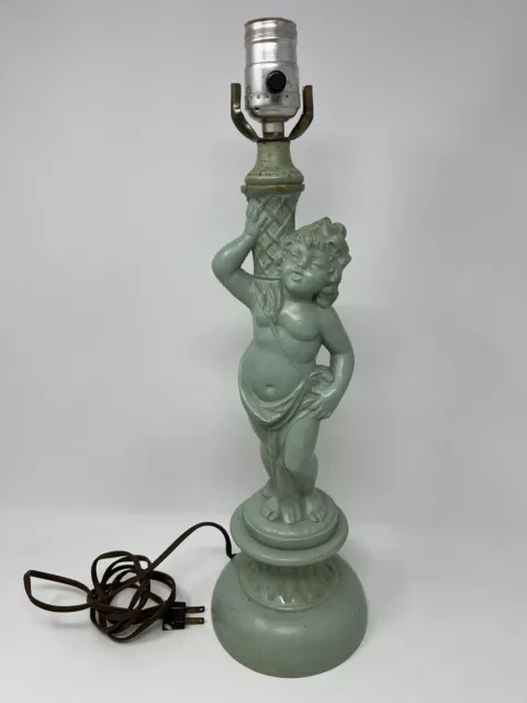 Vintage Spelter Pot Metal Cherub Electric Lamp