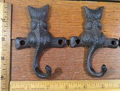 Set of 4 CAT Kitty Feline KEY leash TAIL as HOOKS rustic cast iron vintage style 2