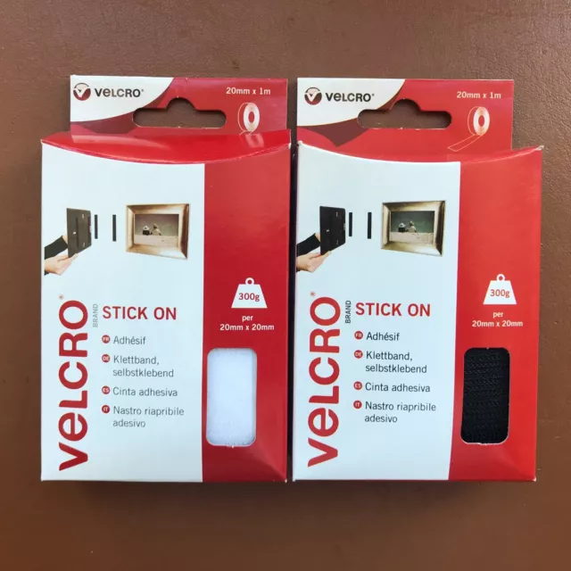 Velcro Heavy Duty 1Meter STICK ON TAPE Fasteners Self Adhesive 20mm Black/White