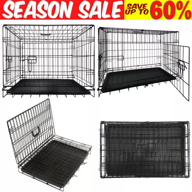 Folding Pet Cage Folding Lockable Door Tray Training Puppy Crate Dog Cat Carrier