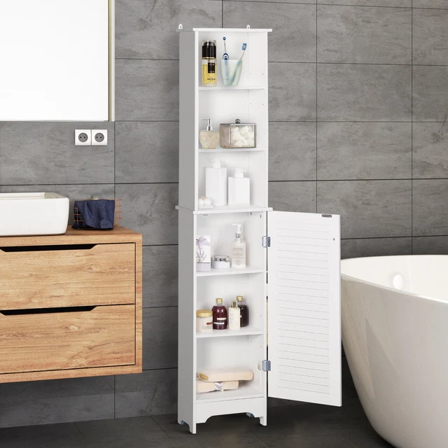 MDF 6 Tier Tall Bathroom Storage Shelves Cupboard