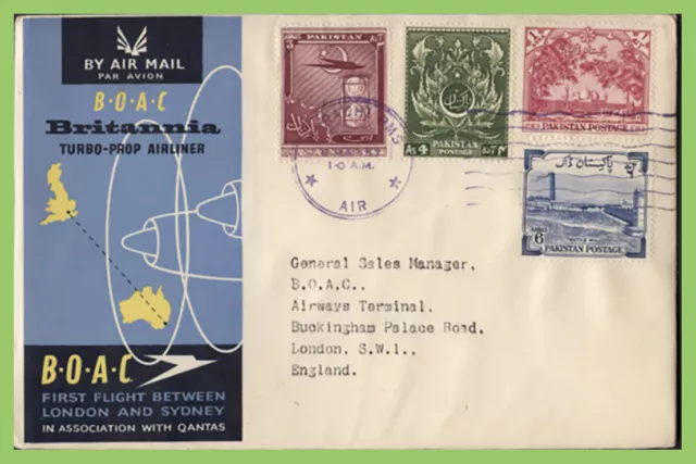 Pakistan 1957 BOAC First Flight between London and Sydney, Australia