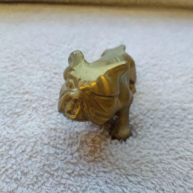 Brass Bulldog Dog Figurine Paperweight Desk Art Dog Patina Shelf Decor Vtg