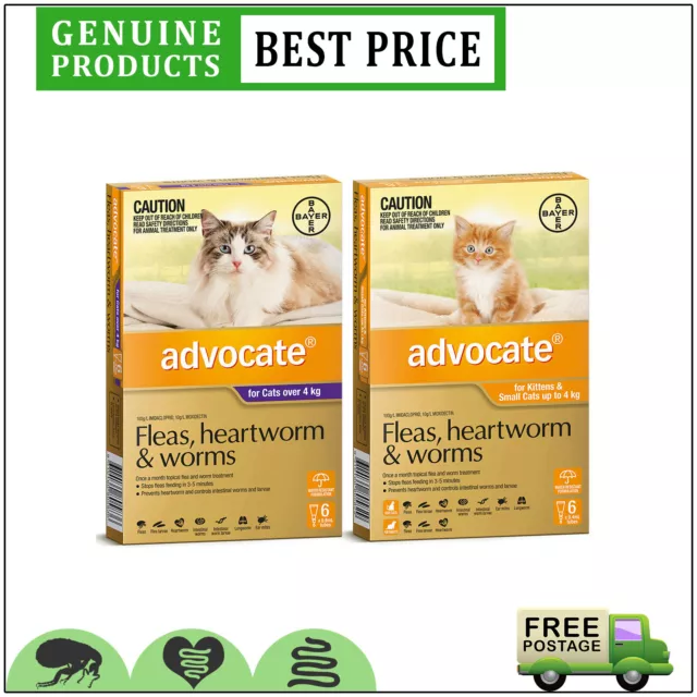 ADVOCATE Spot on Heartworm Worm and Flea treatment for Cats 6 Doses